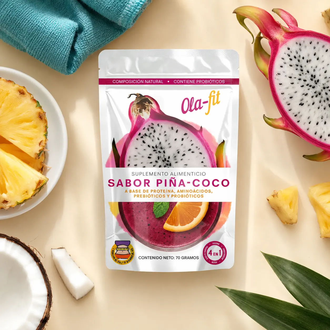 Ola-Fit con pitaya, piña y coco
